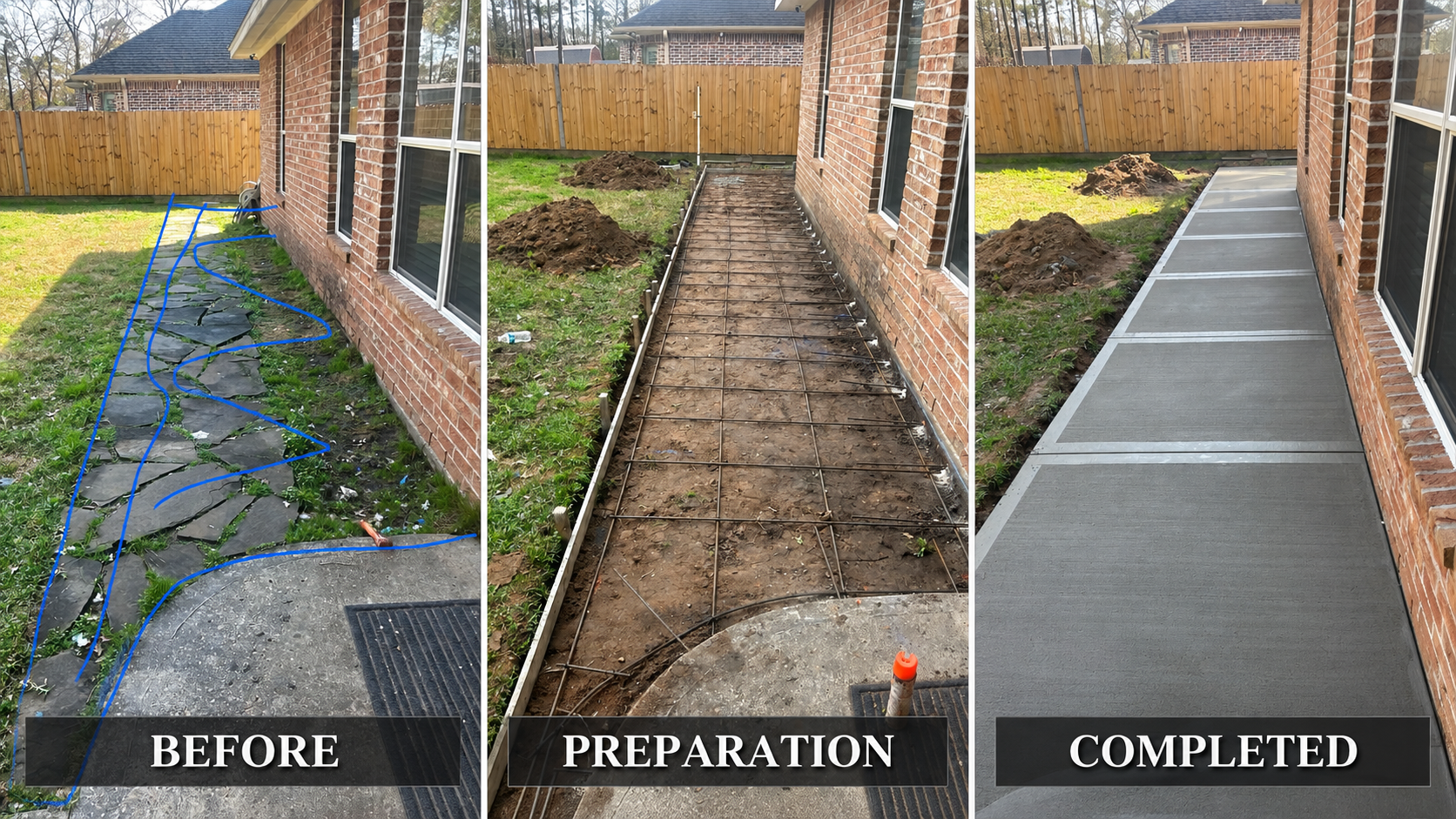 Concrete walkway project stages