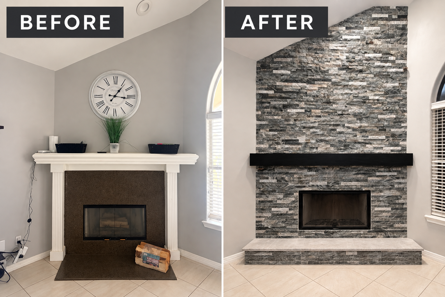 Fireplace renovation before and after